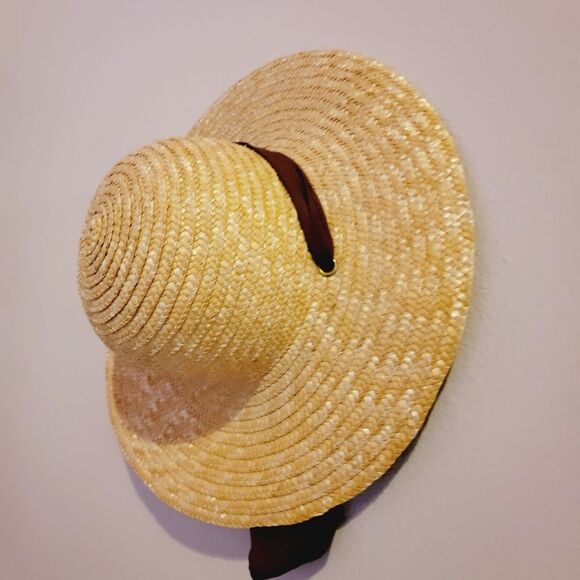 Vintage light tan Straw Romantic floppy big bow Hat - Picture 2 of 6